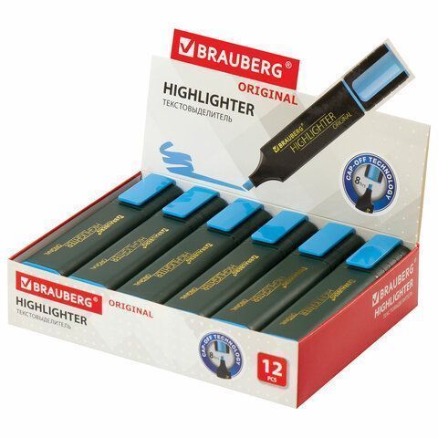 Текстмаркер голубой 1-5 мм скошенный наконечник BRAUBERG ORIGINAL 1/12/576 (Клиент)