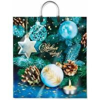 НГ Пакет с пластмассовыми ручками (40х44)-100 Золотые шишки 10/100