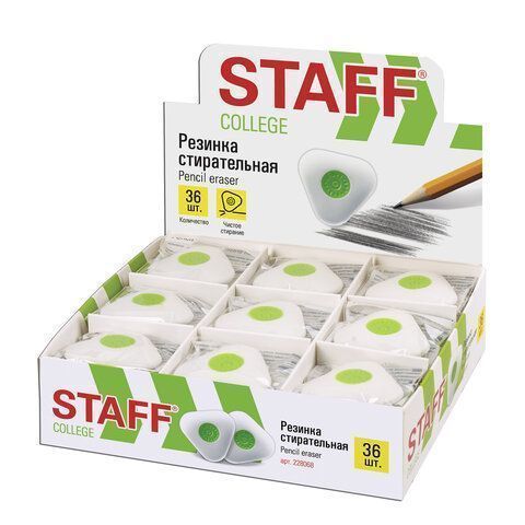 Ластик 35х35х10мм треугольный, пластиковый держатель STAFF College 1/36