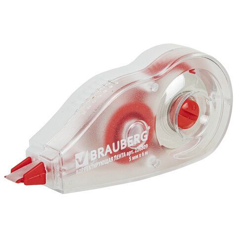 Корректирующая лента BRAUBERG 5мм х 6м, корпус красный, механизм перемотки, блистер, 226809 1/24