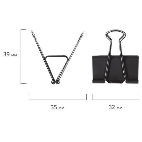 Зажимы для бумаг 32мм на 140л (12шт) черные в картонной коробке Brauberg 1/12/120 nelK