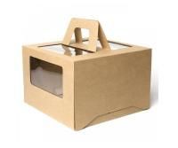 Коробка для торта с окном с ручками 300х300х190мм картонная крафт 25/25