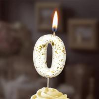 Свеча для торта Белые брызги Цифра 0 1/30