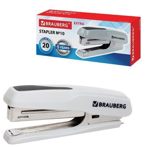 Степлер №10 до 20л с антистеплером серый Extra BRAUBERG 1/24