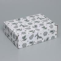 НГ Подарочная коробка 27х21х9см складная белая Шишки 1/1